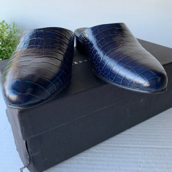 Freda Salvador Lay Croc Embossed Slip On Mules Ink - Picture 4 of 12